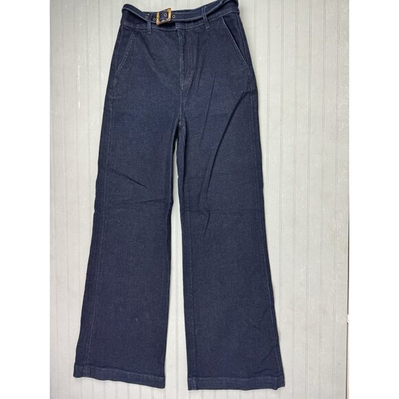 Ann Taylor Denim - Ann Taylor Size 0 Womens Trousers Denim Jean High Rise Belted Wide Leg F…